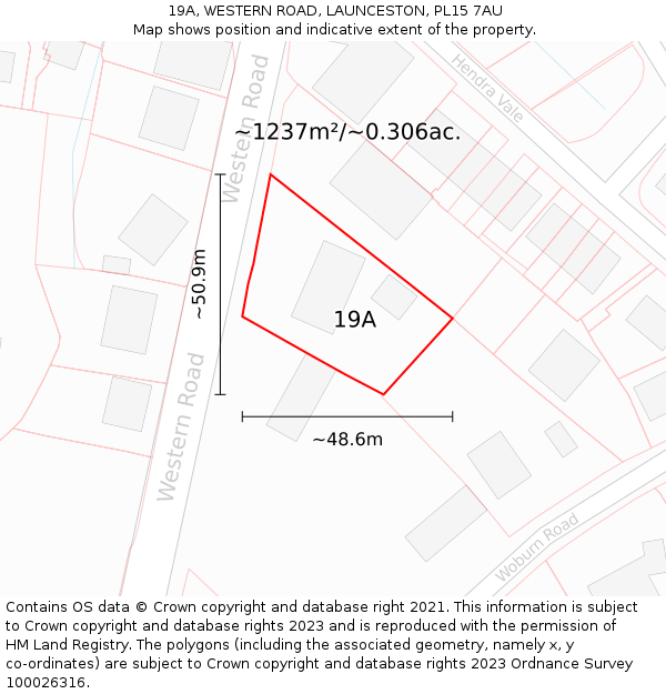 19A, WESTERN ROAD, LAUNCESTON, PL15 7AU: Plot and title map