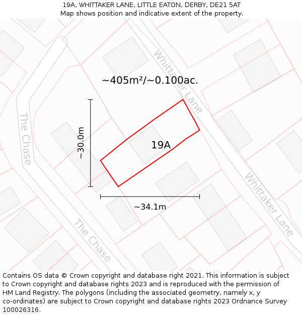 19A, WHITTAKER LANE, LITTLE EATON, DERBY, DE21 5AT: Plot and title map