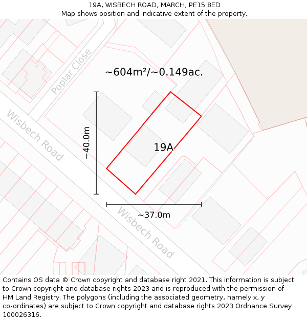 19A, WISBECH ROAD, MARCH, PE15 8ED: Plot and title map