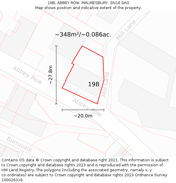 19B, ABBEY ROW, MALMESBURY, SN16 0AG: Plot and title map