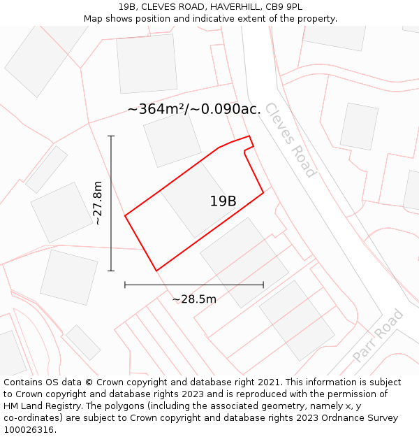 19B, CLEVES ROAD, HAVERHILL, CB9 9PL: Plot and title map
