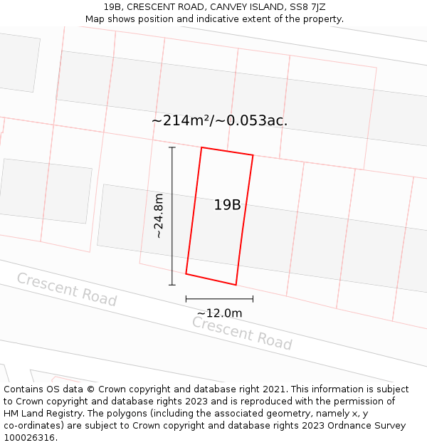 19B, CRESCENT ROAD, CANVEY ISLAND, SS8 7JZ: Plot and title map