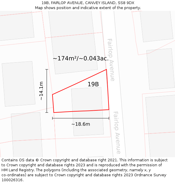 19B, FAIRLOP AVENUE, CANVEY ISLAND, SS8 9DX: Plot and title map