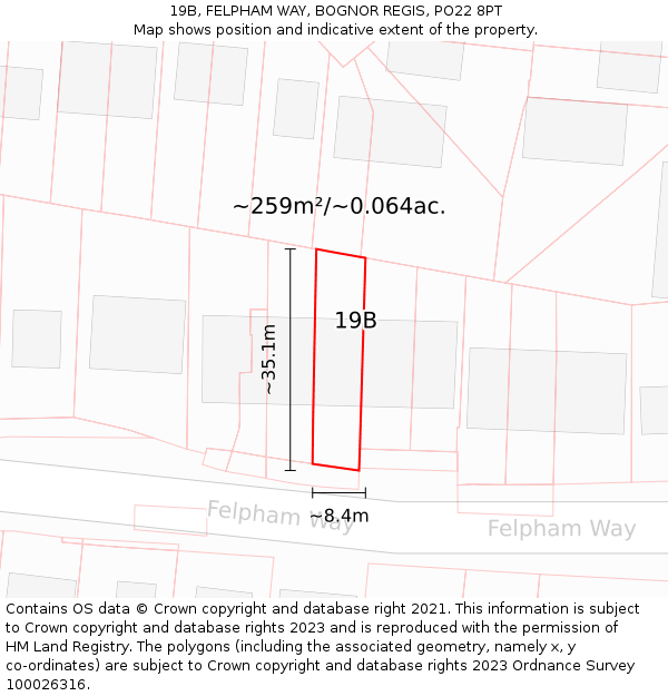 19B, FELPHAM WAY, BOGNOR REGIS, PO22 8PT: Plot and title map