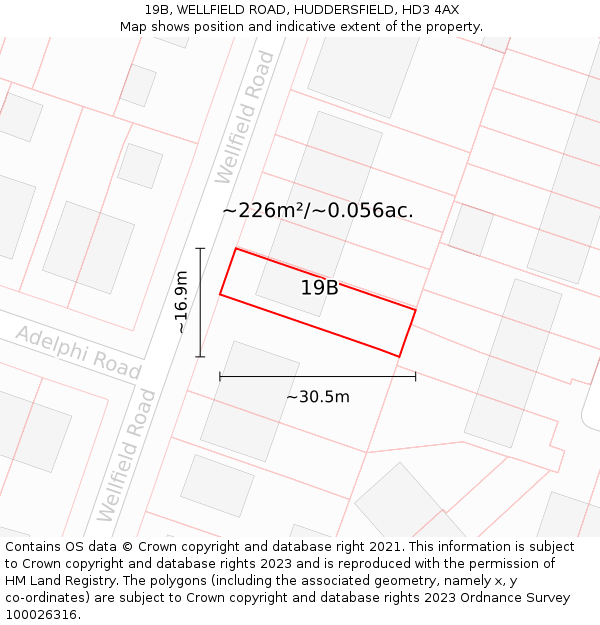 19B, WELLFIELD ROAD, HUDDERSFIELD, HD3 4AX: Plot and title map