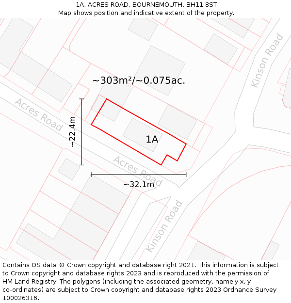 1A, ACRES ROAD, BOURNEMOUTH, BH11 8ST: Plot and title map