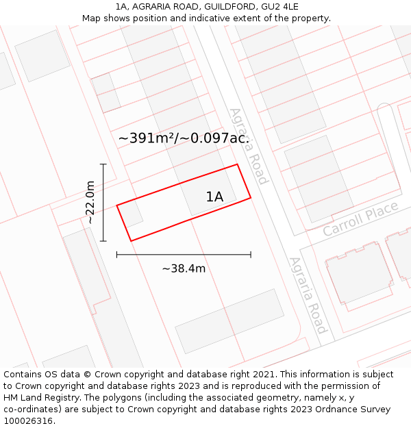 1A, AGRARIA ROAD, GUILDFORD, GU2 4LE: Plot and title map