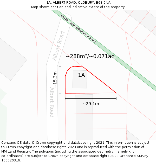 1A, ALBERT ROAD, OLDBURY, B68 0NA: Plot and title map