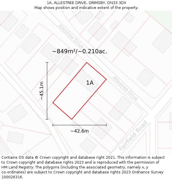 1A, ALLESTREE DRIVE, GRIMSBY, DN33 3DX: Plot and title map