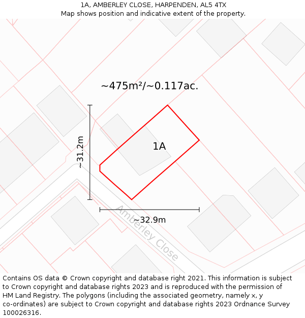 1A, AMBERLEY CLOSE, HARPENDEN, AL5 4TX: Plot and title map