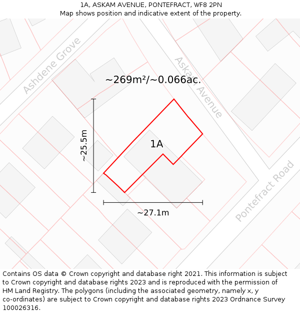 1A, ASKAM AVENUE, PONTEFRACT, WF8 2PN: Plot and title map