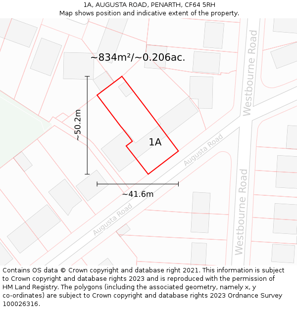 1A, AUGUSTA ROAD, PENARTH, CF64 5RH: Plot and title map