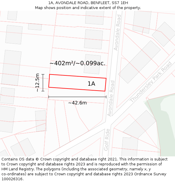 1A, AVONDALE ROAD, BENFLEET, SS7 1EH: Plot and title map