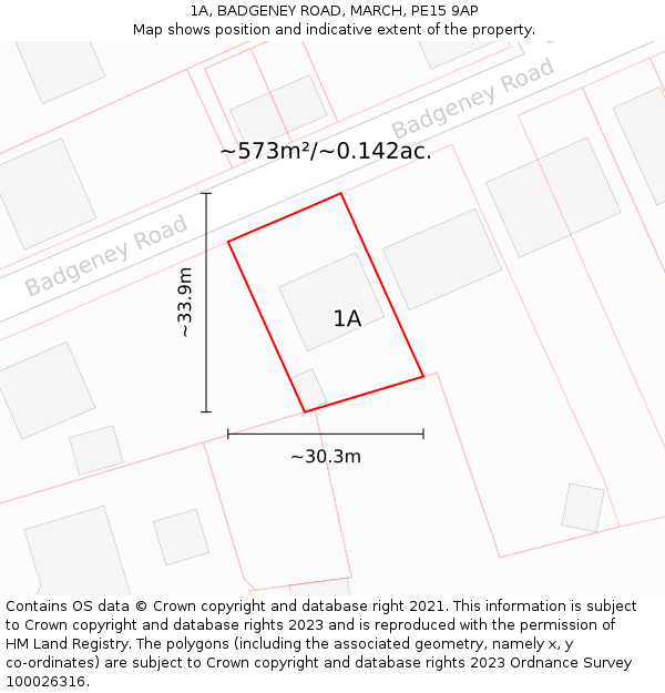 1A, BADGENEY ROAD, MARCH, PE15 9AP: Plot and title map
