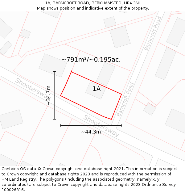1A, BARNCROFT ROAD, BERKHAMSTED, HP4 3NL: Plot and title map