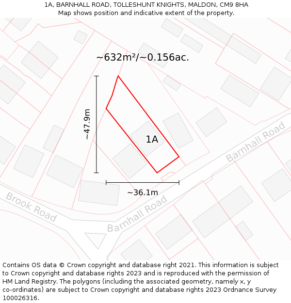 1A, BARNHALL ROAD, TOLLESHUNT KNIGHTS, MALDON, CM9 8HA: Plot and title map