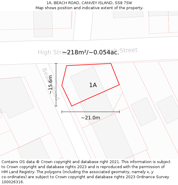 1A, BEACH ROAD, CANVEY ISLAND, SS8 7SW: Plot and title map