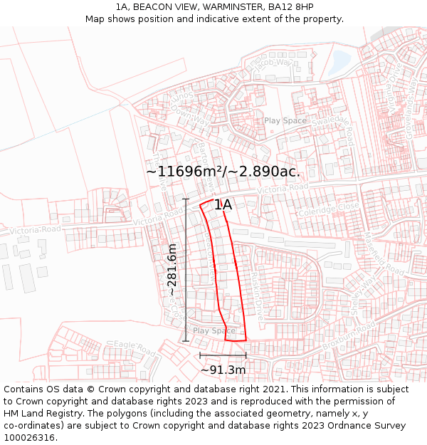 1A, BEACON VIEW, WARMINSTER, BA12 8HP: Plot and title map