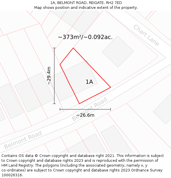 1A, BELMONT ROAD, REIGATE, RH2 7ED: Plot and title map