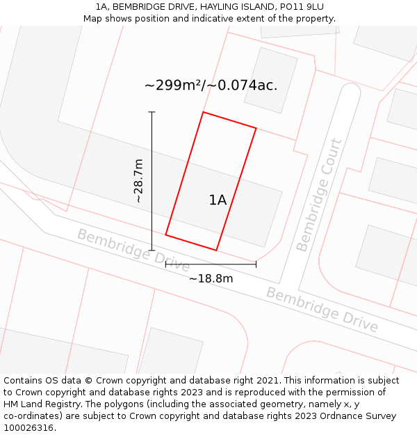 1A, BEMBRIDGE DRIVE, HAYLING ISLAND, PO11 9LU: Plot and title map