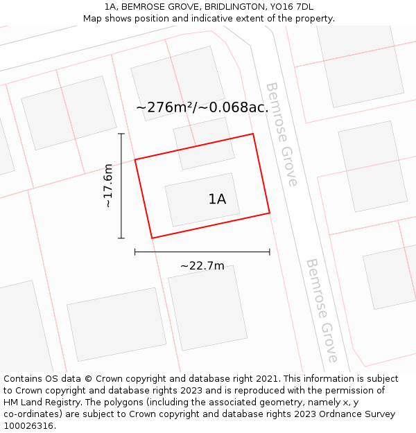 1A, BEMROSE GROVE, BRIDLINGTON, YO16 7DL: Plot and title map
