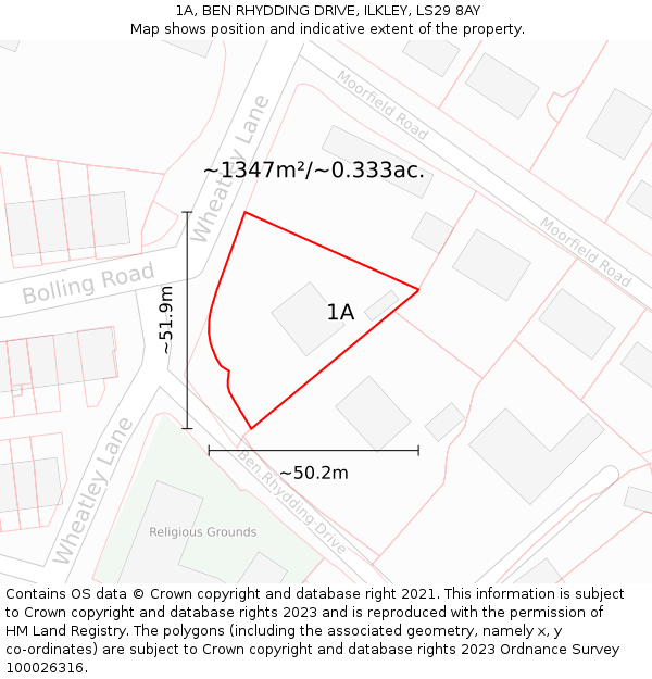 1A, BEN RHYDDING DRIVE, ILKLEY, LS29 8AY: Plot and title map