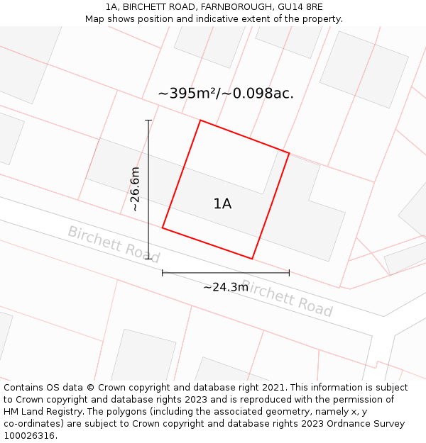 1A, BIRCHETT ROAD, FARNBOROUGH, GU14 8RE: Plot and title map