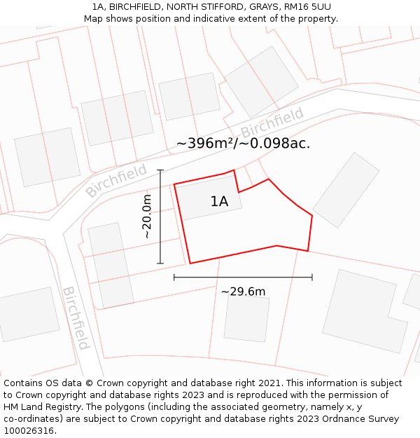 1A, BIRCHFIELD, NORTH STIFFORD, GRAYS, RM16 5UU: Plot and title map