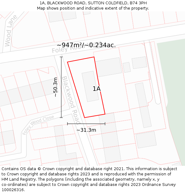 1A, BLACKWOOD ROAD, SUTTON COLDFIELD, B74 3PH: Plot and title map