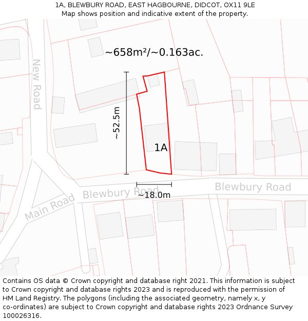 1A, BLEWBURY ROAD, EAST HAGBOURNE, DIDCOT, OX11 9LE: Plot and title map