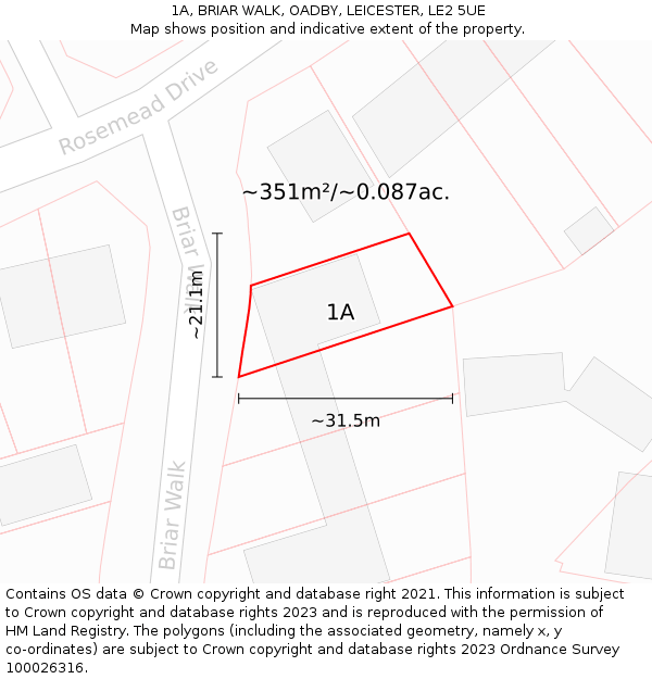 1A, BRIAR WALK, OADBY, LEICESTER, LE2 5UE: Plot and title map
