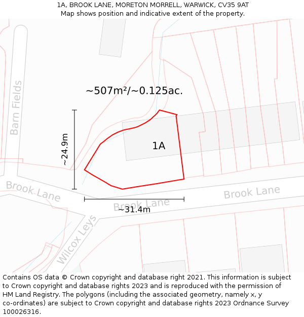 1A, BROOK LANE, MORETON MORRELL, WARWICK, CV35 9AT: Plot and title map