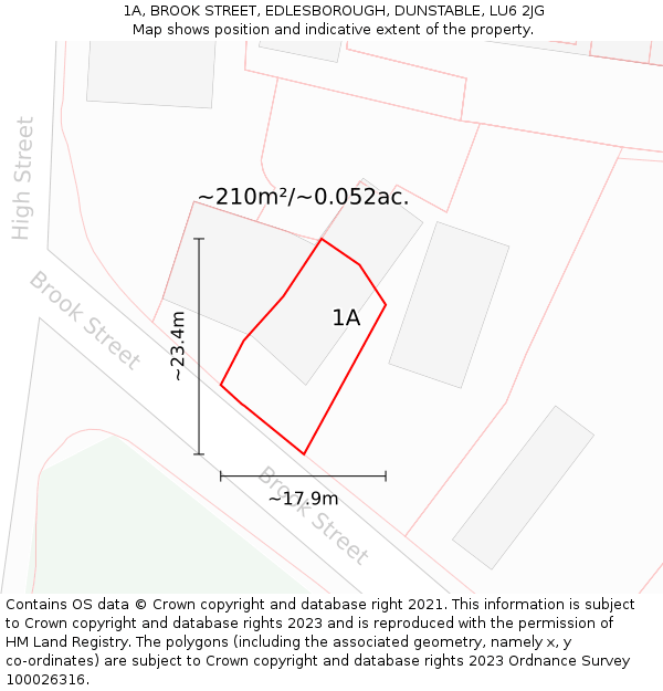 1A, BROOK STREET, EDLESBOROUGH, DUNSTABLE, LU6 2JG: Plot and title map