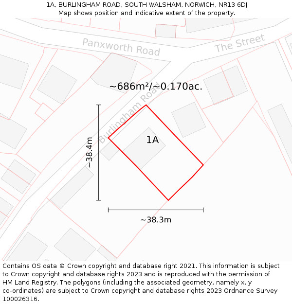 1A, BURLINGHAM ROAD, SOUTH WALSHAM, NORWICH, NR13 6DJ: Plot and title map