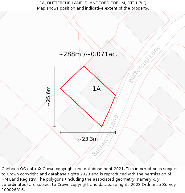 1A, BUTTERCUP LANE, BLANDFORD FORUM, DT11 7LQ: Plot and title map