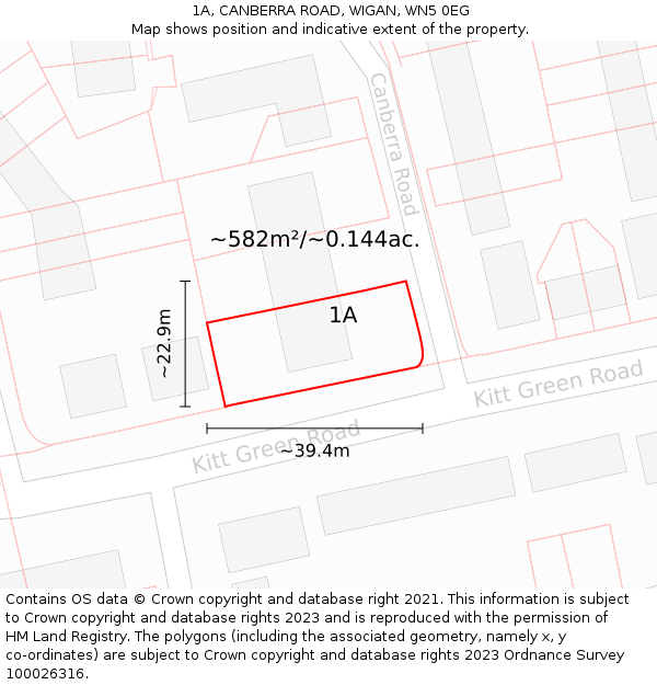 1A, CANBERRA ROAD, WIGAN, WN5 0EG: Plot and title map