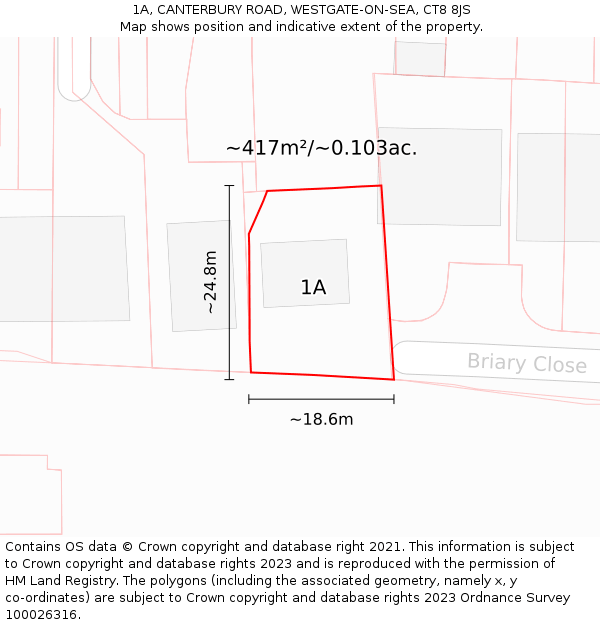 1A, CANTERBURY ROAD, WESTGATE-ON-SEA, CT8 8JS: Plot and title map