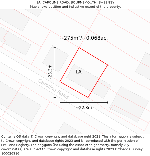 1A, CAROLINE ROAD, BOURNEMOUTH, BH11 8SY: Plot and title map