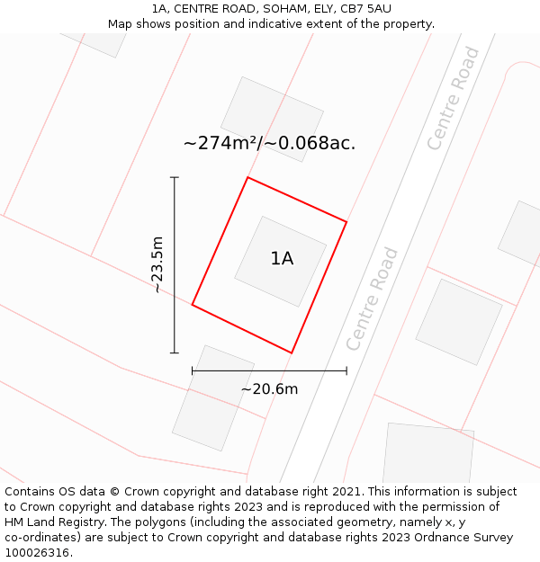 1A, CENTRE ROAD, SOHAM, ELY, CB7 5AU: Plot and title map