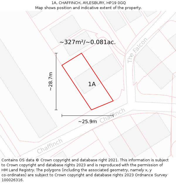 1A, CHAFFINCH, AYLESBURY, HP19 0GQ: Plot and title map