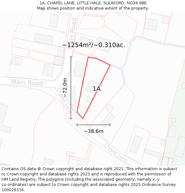 1A, CHAPEL LANE, LITTLE HALE, SLEAFORD, NG34 9BE: Plot and title map