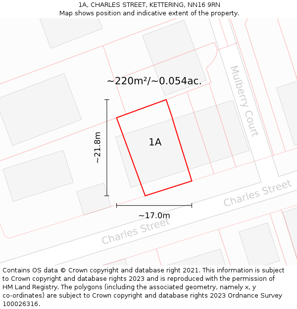 1A, CHARLES STREET, KETTERING, NN16 9RN: Plot and title map