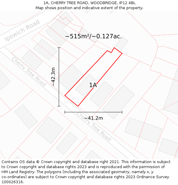 1A, CHERRY TREE ROAD, WOODBRIDGE, IP12 4BL: Plot and title map