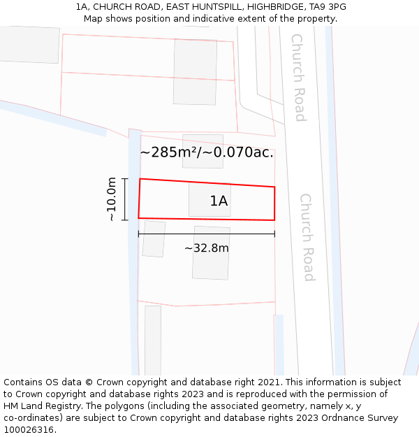 1A, CHURCH ROAD, EAST HUNTSPILL, HIGHBRIDGE, TA9 3PG: Plot and title map