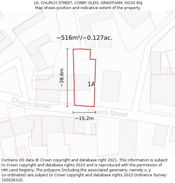 1A, CHURCH STREET, CORBY GLEN, GRANTHAM, NG33 4NJ: Plot and title map