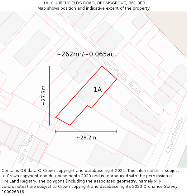 1A, CHURCHFIELDS ROAD, BROMSGROVE, B61 8EB: Plot and title map