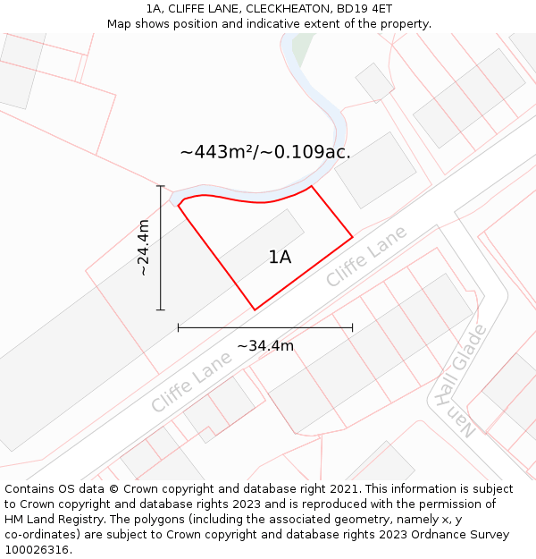 1A, CLIFFE LANE, CLECKHEATON, BD19 4ET: Plot and title map