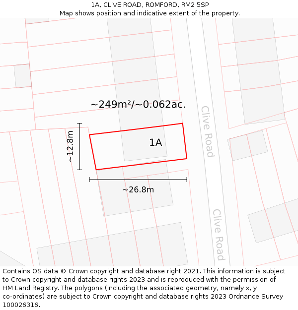 1A, CLIVE ROAD, ROMFORD, RM2 5SP: Plot and title map