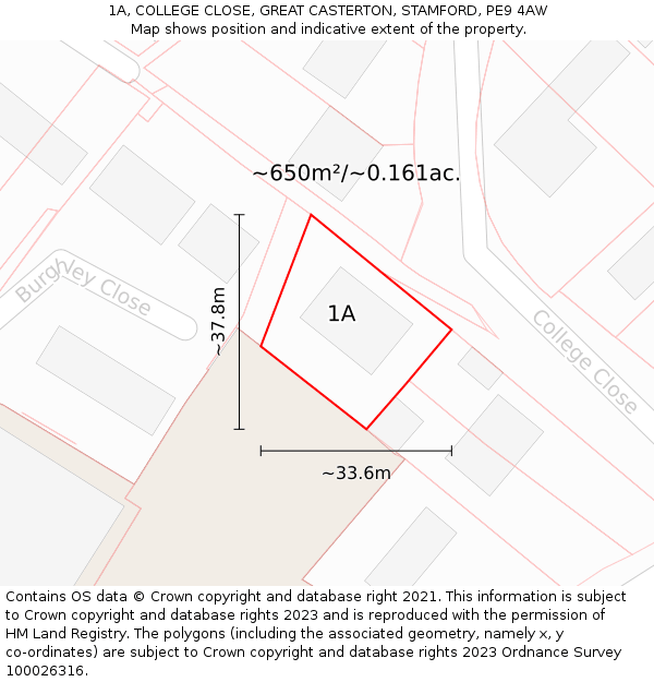 1A, COLLEGE CLOSE, GREAT CASTERTON, STAMFORD, PE9 4AW: Plot and title map