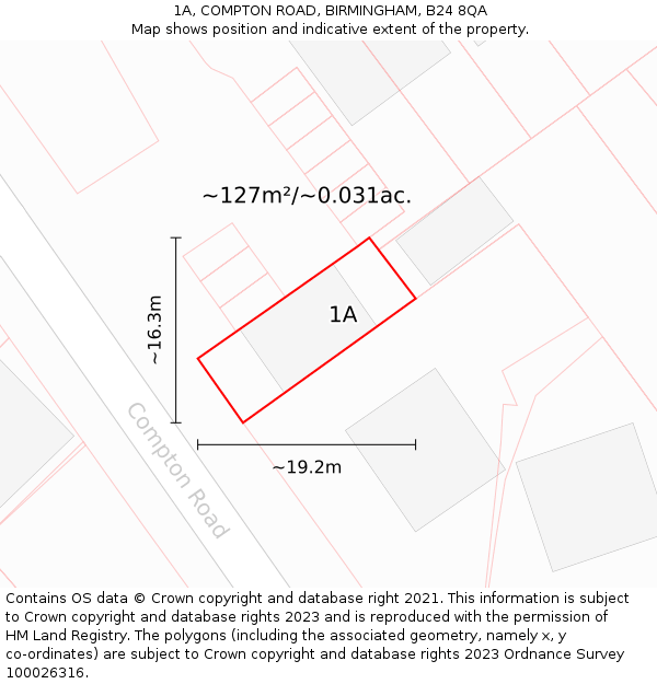 1A, COMPTON ROAD, BIRMINGHAM, B24 8QA: Plot and title map